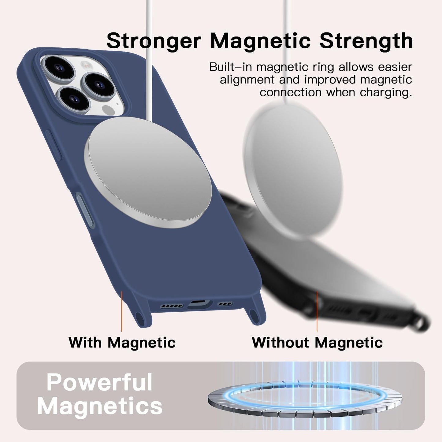 Crossbody Case for iPhone 16 Pro Max with Strap, [Compatible with MagSafe], Cute Love Heart Silicone Phone Case with Neck Lanyard for Girls Women