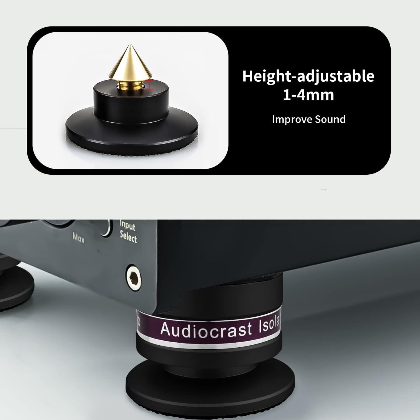 HiFi Speaker Spikes IF03B by Audiocrast, Speaker Vibration Dampener Stand Feet Pads Shock Absorber Isolation Pucks, Speaker Resonance Reducer with Non-Slip Mat for Turntable Amp CD DAC Recorder