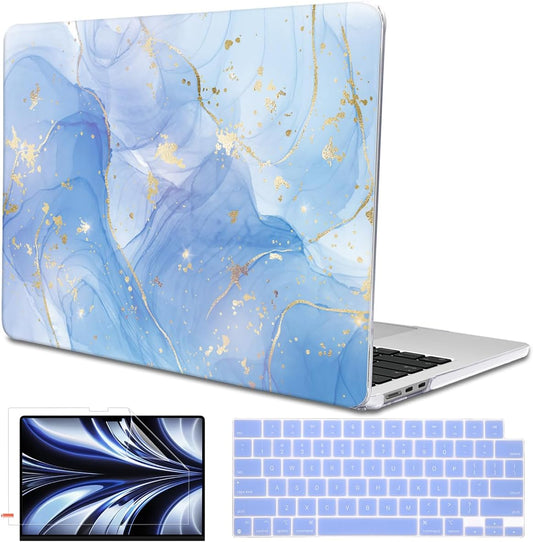Compatible with M4 MacBook Air 13.6 inch Case 2025 2024 2023 2022 A3240 A3113 M3 A2681 M2 Chip, Crystal Printed Pattern Plastic Hard Case Cover for Mac Air 13 M4 Touch ID, Blue Marble
