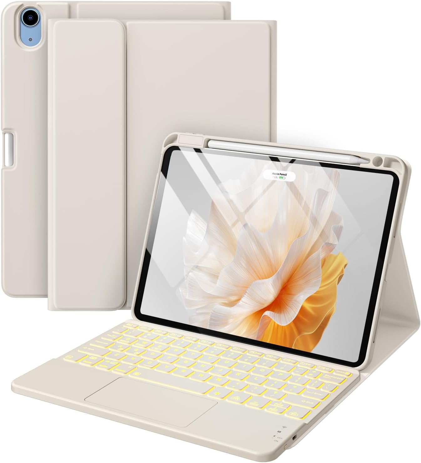 Compatible with iPad Air 11 Inch & Air 5th/ Air 4th Generation Case with Keyboard - Multi-Touch Trackpad, 7-Color Backlit, Detachable Folio Cover for Air 11-inch M3/M2 (2025/2024) (Starlight)