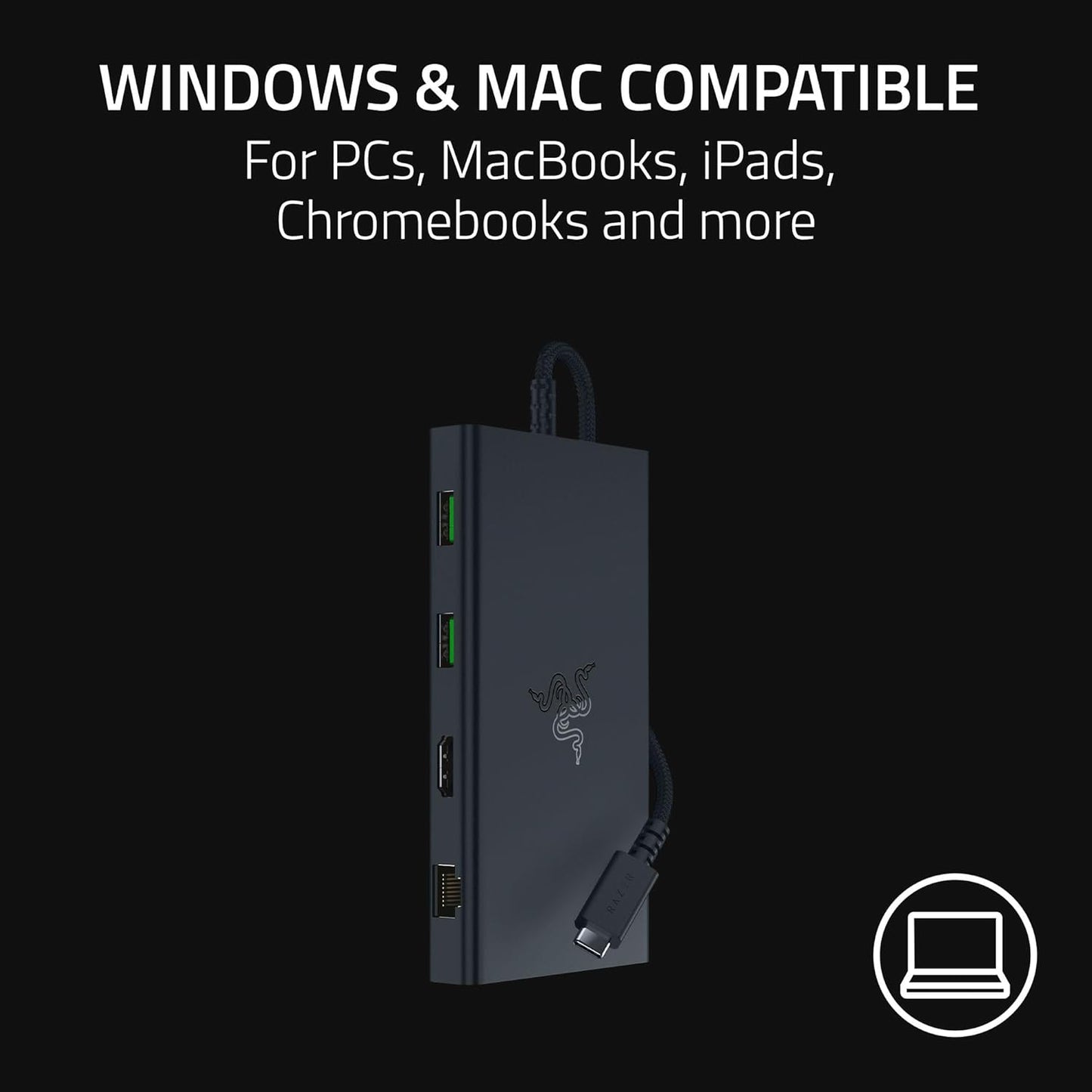 Razer USB C Dock 11-Port Travel Charging Station for Windows Mac Laptop iPad Surface Chromebook Galaxy Tab: Type C, HDMI, Ethernet, MicroSD - 4K 60 Hz Display - 85 W Tablets + Mobile Fast Charge