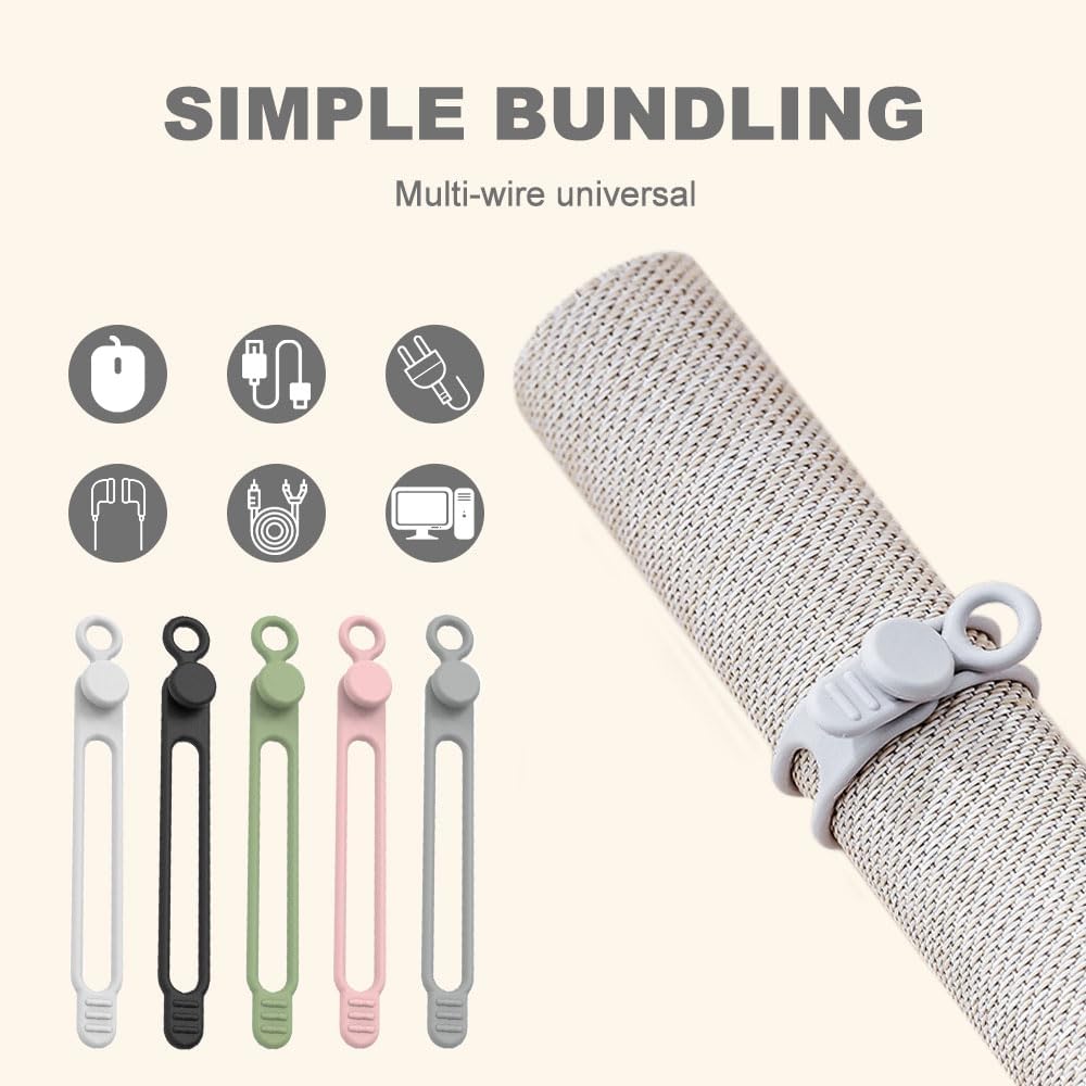 20pcs Data Cable Organizer, 2025 New Silicone Cable Ties Cable Management Organizer, 106mm Reusable Cord Organizer, Colorful Wire Organizers for Cords (20)