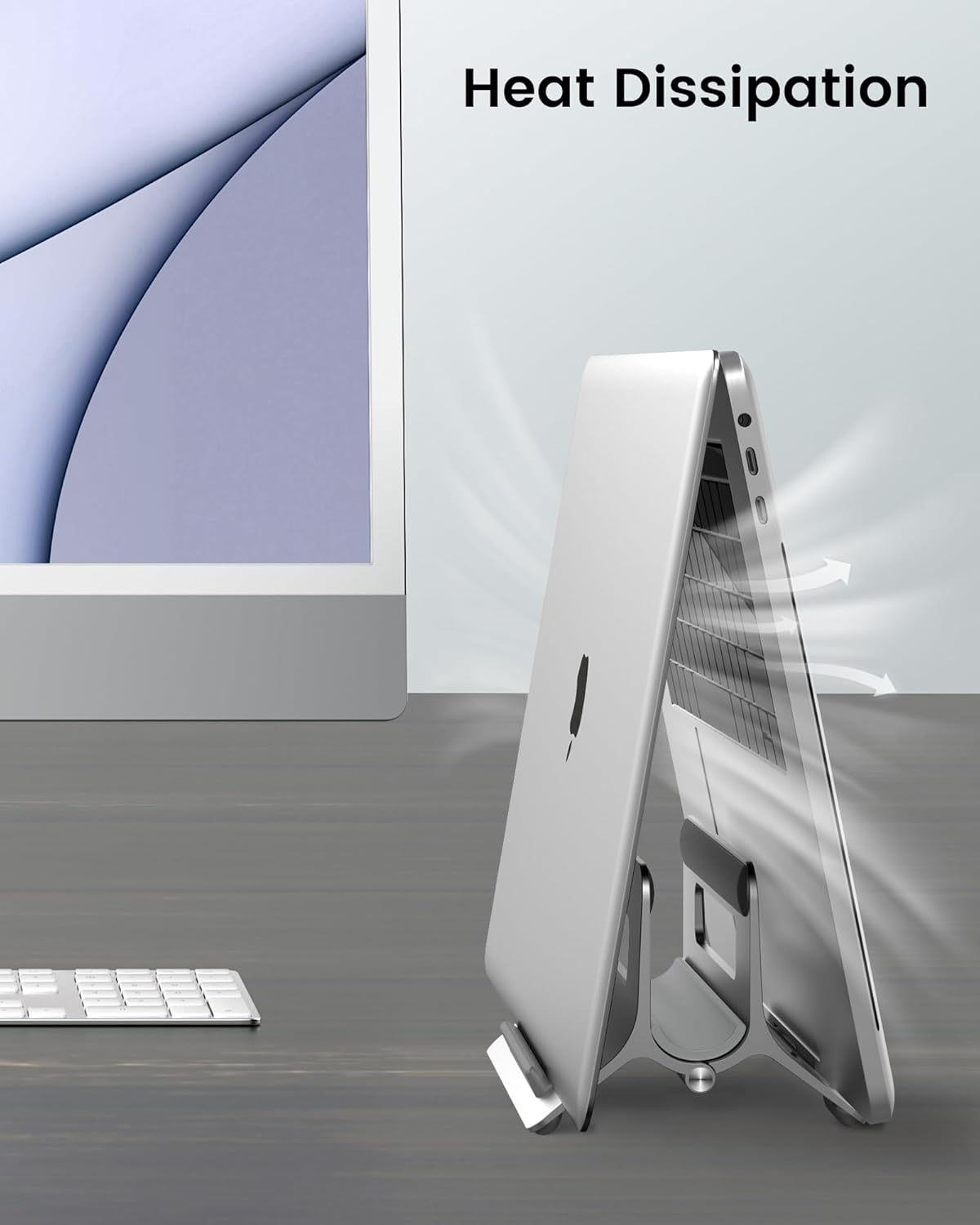 SODI Vertical Laptop Stand for Desk, Gravity Auto Lock Vertical MacBook Stand, Aluminum Laptop Vertical Dock Stand Holder Compatible with MacBook Pro, MacBook Air, Silver