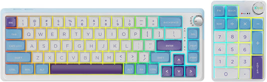 K68 Pro Gaming Keyboard, Layout Compact Wireless Mechanical Keyboard, Gasket Hot Swappable Custom BT 5.0/2.4G/USB-C Office Keyboard for Windows Mac (Blue-White, Moment Linear Switch)