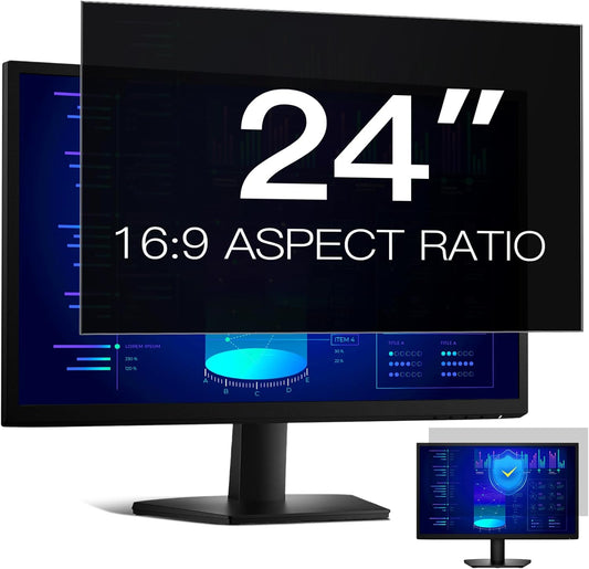 24 Inch Computer Privacy Screen Filter for 16:9 Aspect Ratio, Anti-Glare, Eye Protection, Anti-Blue Light Computer Monitor Privacy Filter, Removable Anti-Scratch 24in Protector Film