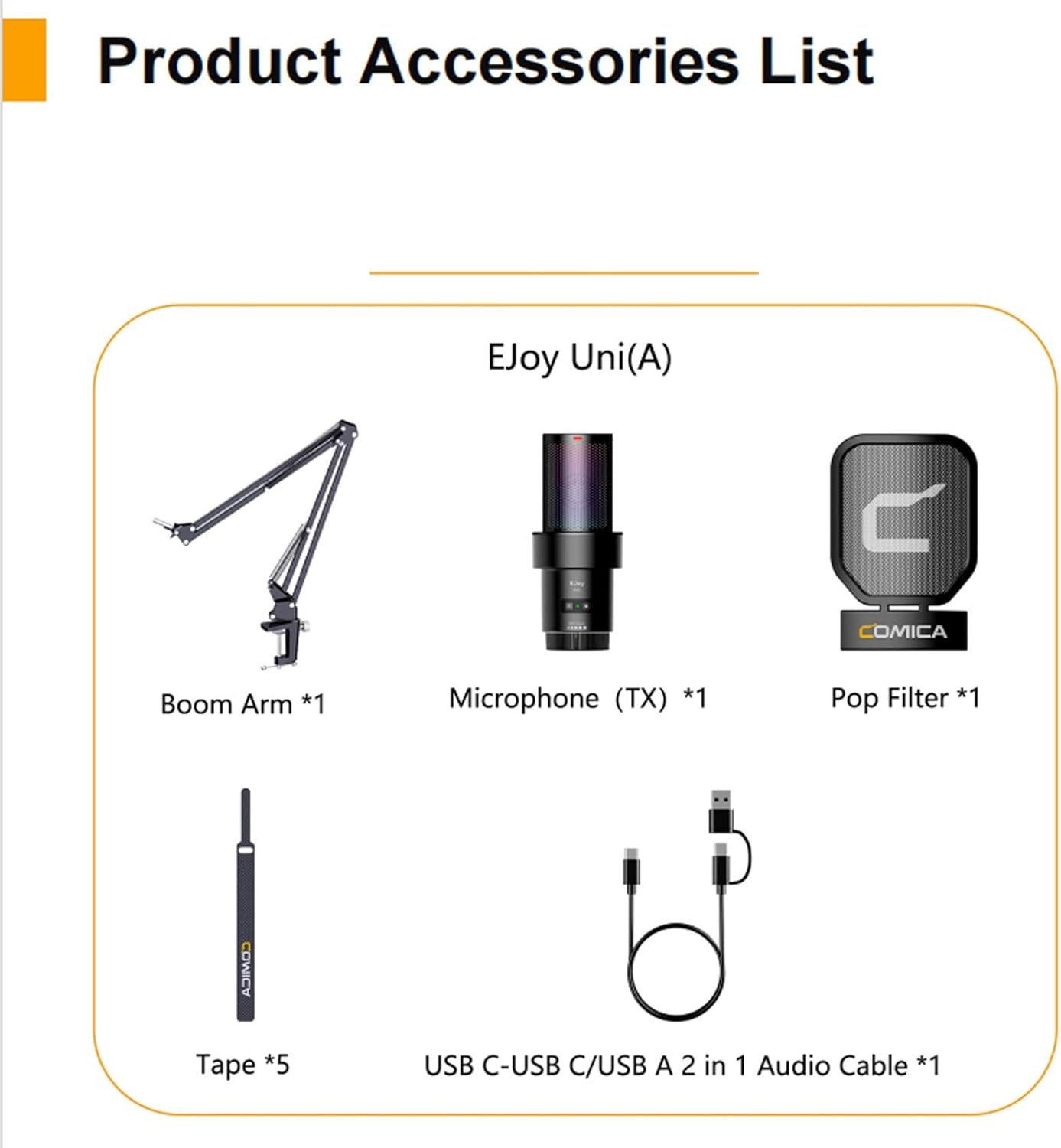 COMICA USB Microphone for Computer and Smartphone,48kHz/24bit RGB Cardioid Condenser Gaming Mic for Podcasting,Streaming,Recording,Music Creation,with Boom Arm Stand-Black(EJoy Uni A)