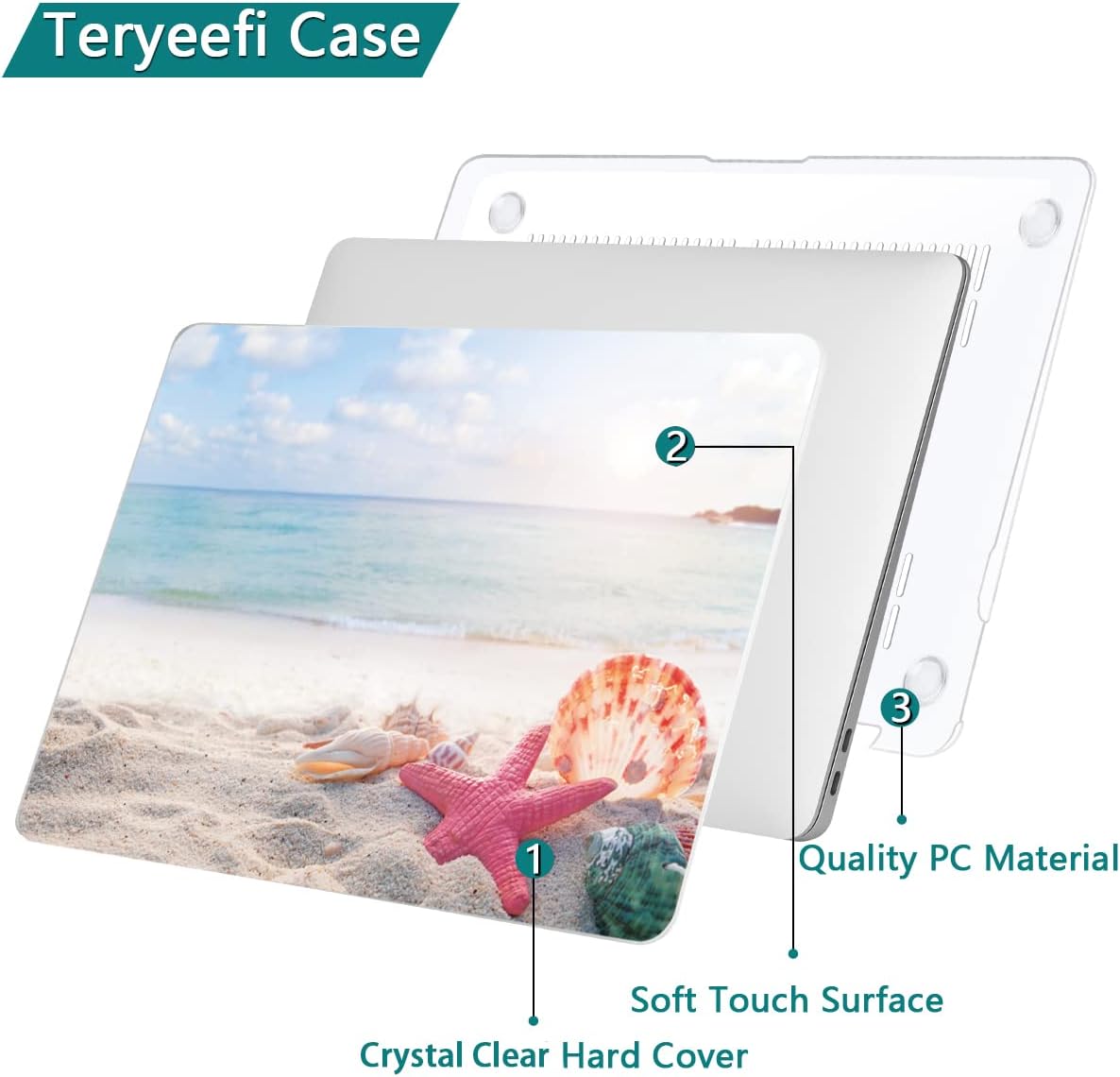 Teryeefi for MacBook Air M1 13 inch Case 2018 2019 2020 (Model A2337 A2179 A1932) with Touch ID & Retina, Printing Hard Shell Case + Keyboard Cover + Screen Protector, Summer Beach