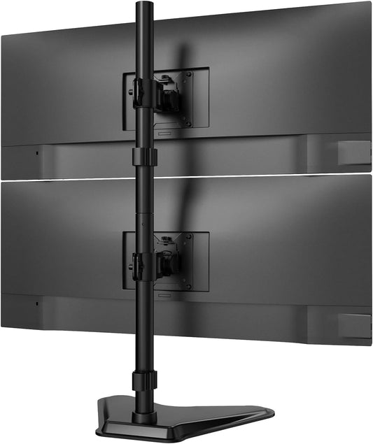 Dual Monitor Stand Heavy Duty - 17-49 inch Freestanding Vertical Dual Monitor Arm, Adjustable Stacked Double Monitor Desk Mount, Max Load 44 lbs (per Screen), VESA 75/100 mm, Black