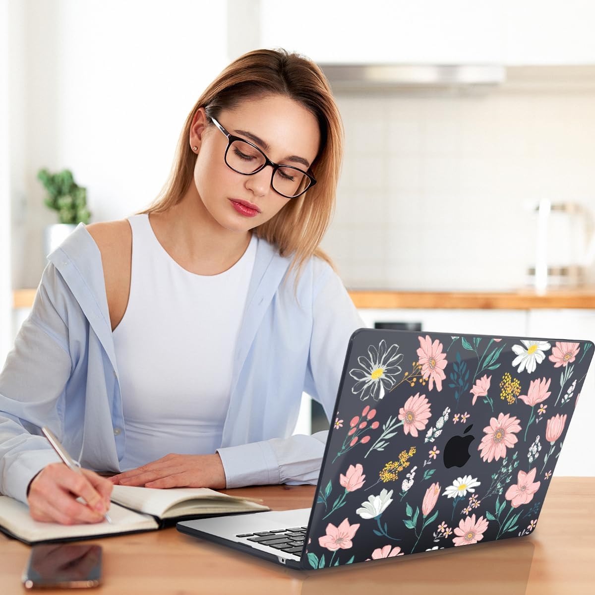 Teryeefi for MacBook Air M4 M3 M2 13 inch Case fits Model A3240 A3113 A2681, Hard Shell for MacBook Air 13.6" 2022-2025 Released with Keyboard Cover+Screen Protector+Type C Adapter, Petal and Flowers
