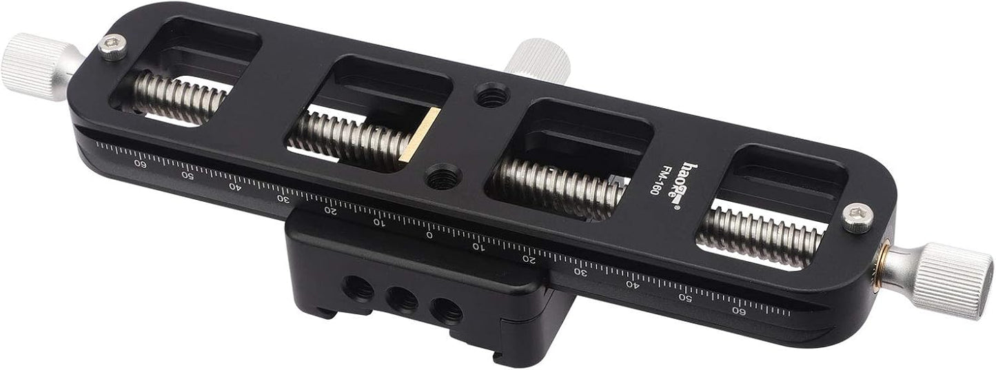 Haoge FM-160 Wormdrive Macro Rail for Macro Photography Track, Focus Stacking Precision Focus Slider/Close-up Shooting Clamp Plate Fine-Tuning Screw Rod