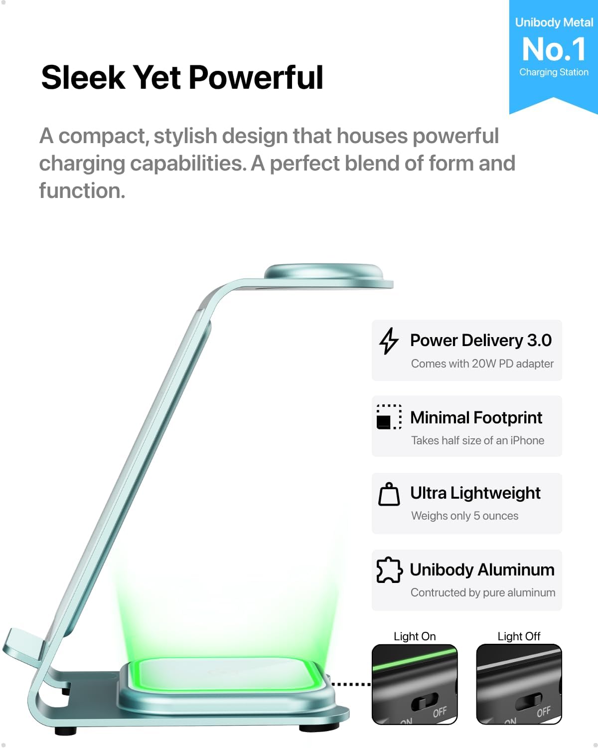 Intoval 3 in 1 Wireless Charging Station for iPhone 16 15 14 13 12 11 X Pro Max, Wireless Charger for Apple Watch Ultra 3 SE 9 8 7 6 5 4 3 2, for AirPods 4 Pro Pro 2 3 (Y93, Blue)