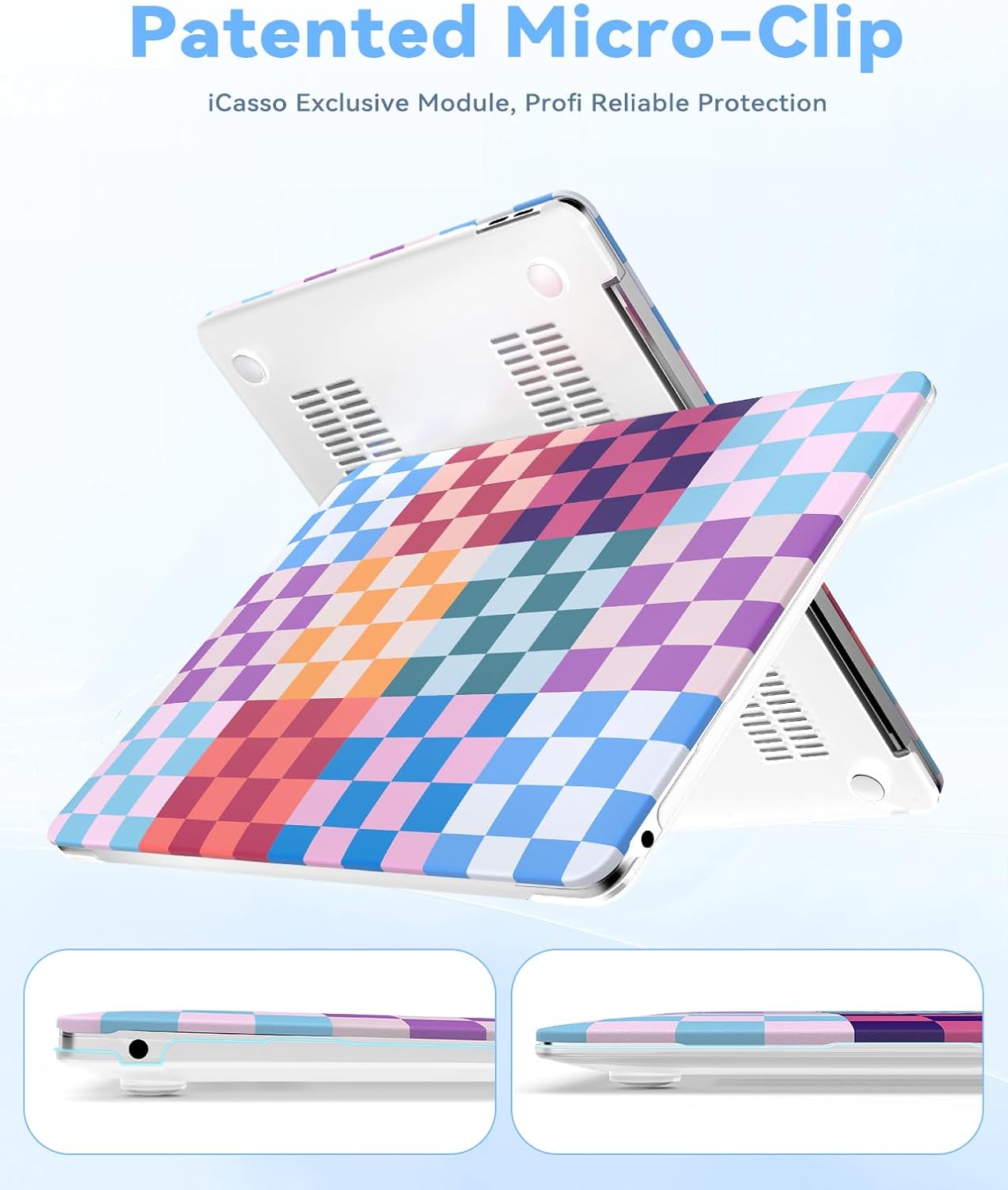 iCasso Compatible with MacBook Air 13 inch Case 2020-2018 Release M1 A2337 A2179 A1932, Colorful Checkerboard Protective Hard Shell Case +Keyboard Cover + Screen Protector-Dopamine Checkerboard