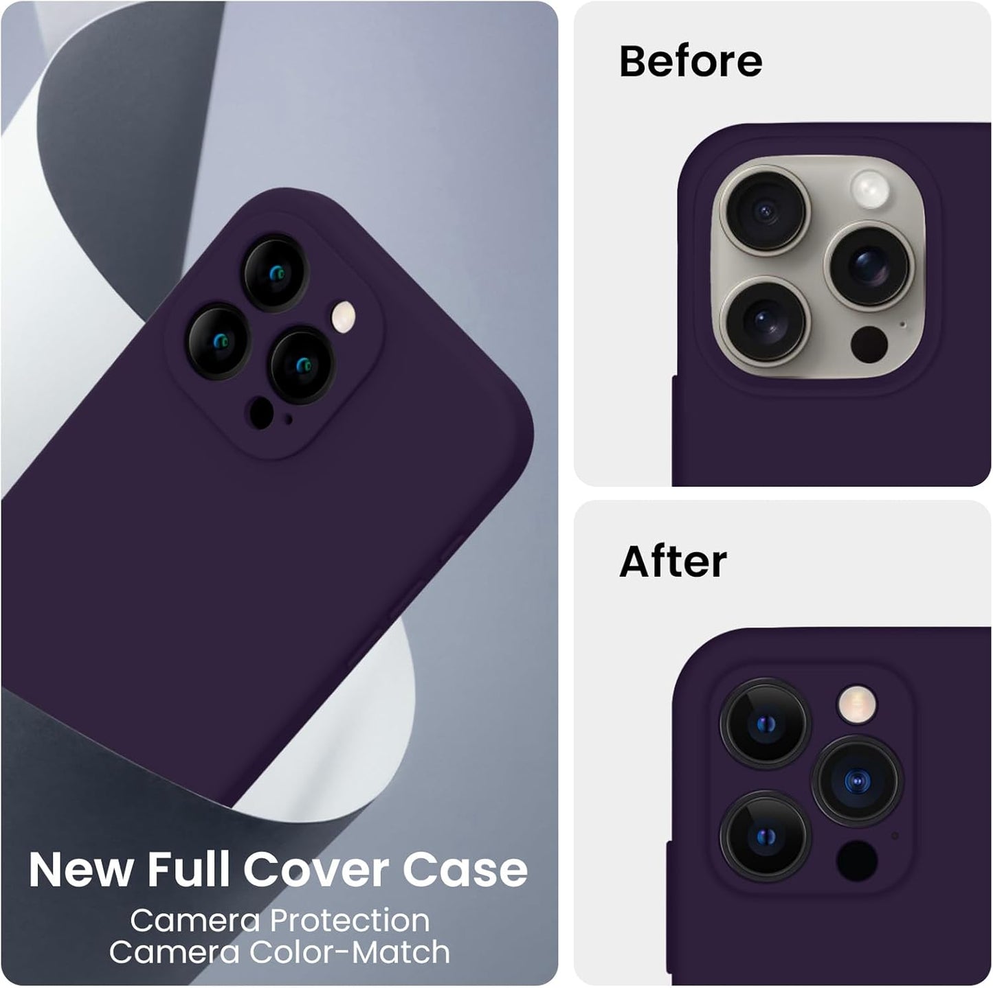 FireNova Designed for iPhone 15 Pro Max Case, Silicone Upgraded [Camera Protection] Phone Case with [2 Screen Protectors], Soft Anti-Scratch Microfiber Lining Inside, 6.7 inch, Purple