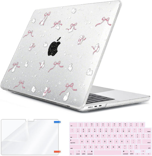 for 2025 2024 2023 2022 MacBook Air 13 inch Case M4 A3240 M3 A3113 M2 A2681 with Touch ID& 13.6" Liquid Retina Display, Plastic Hard Shell&Keyboard Cover&Screen Film&Webcam Cover, Bunny-P
