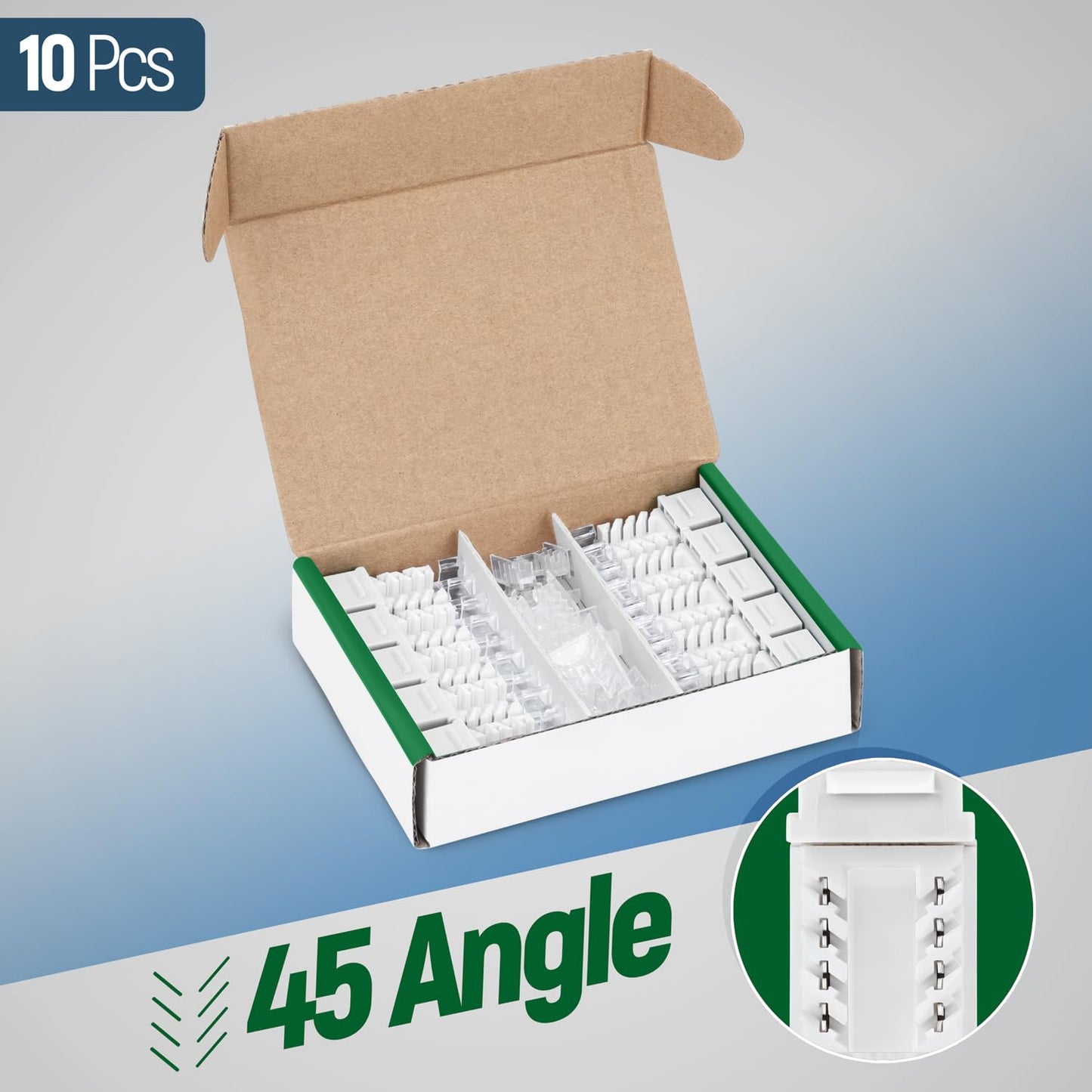 Everest 45° Angled RJ45 Cat6A Keystone Jacks 10-Pack in White - Slim Profile Female RJ45 Connectors - Cat 6A Keystone Jack - Compatible with 45° Angled Speed Termination Tool - 45Term (B0BL3GS7ZY)