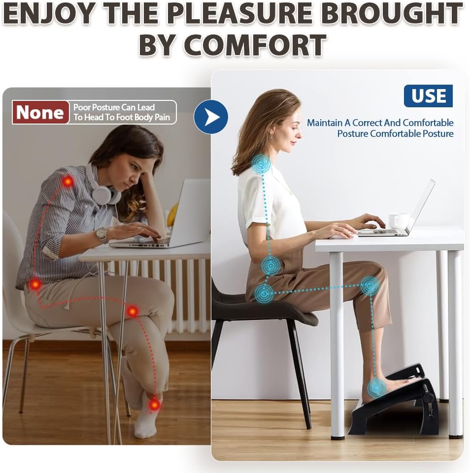 Foot Rest, Six Heights Adjustable Foot Rest for Under Desk at Work, Ergonomic Foot Stool for Under Office Desks, Under Desk Footrest with Foot Massage Roller, Office Leg Rest (Classics)