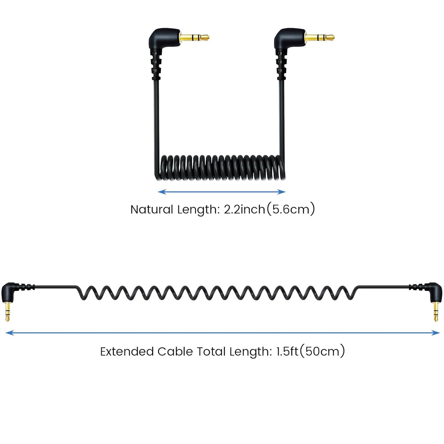 2-Pack 3.5mm Microphone Cable Compatible with DJI Mic 2 & Rode Microphone Wireless Pro, Coiled Dual 3.5mm TRS Patch Cable Audio Mic Cord for Cameras