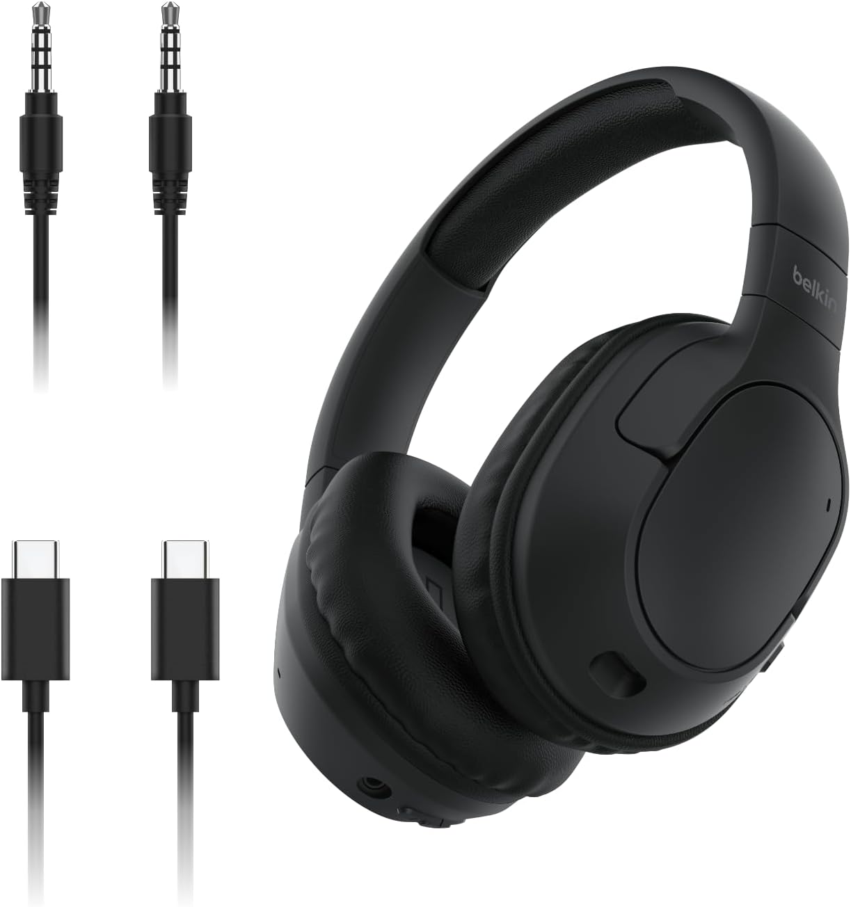 Belkin SoundForm Surround Bluetooth Over-Ear Headphones - Environmental Noise Cancelling Headphones - Wireless w/ 60H Playtime & Soft Ear Cups for iPhone, Galaxy, iPad, Travel, Home, or Office - Black