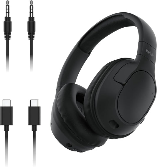 Belkin SoundForm Surround Bluetooth Over-Ear Headphones - Environmental Noise Cancelling Headphones - Wireless w/ 60H Playtime & Soft Ear Cups for iPhone, Galaxy, iPad, Travel, Home, or Office - Black