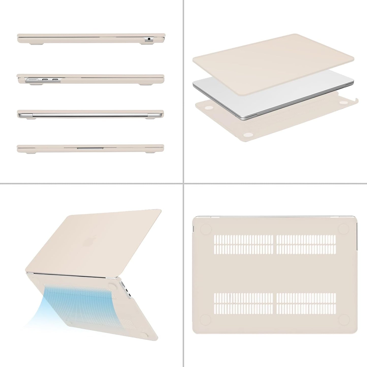 MOSISO Compatible with MacBook Air 13 inch Case 2025 2024 2023 2022 M4 A3240 M3 A3113 M2 A2681, Plastic Hard Shell&Keyboard Cover&Screen Film&Type C for MacBook Air 13.6 inch Case, Beige