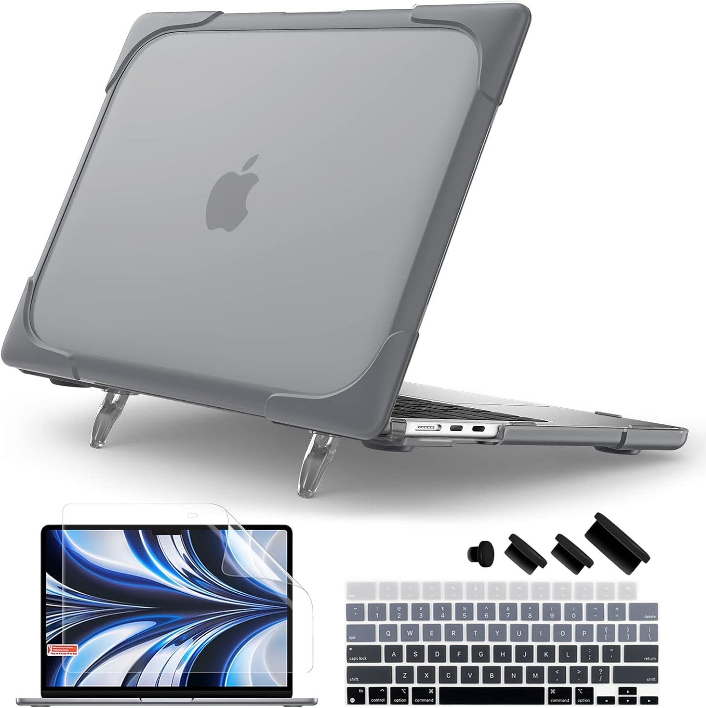 Batianda for M4 MacBook Air 13.6 inch Case 2025 2024 2022 Release Model A3240 A2681(M2) A3113(M3), Heavy Duty Shockproof Protective Hard Shell with Fold Kickstand & Keyboard Cover, Gray