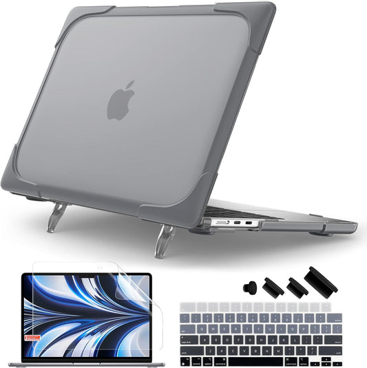 Batianda for M4 MacBook Air 13.6 inch Case 2025 2024 2022 Release Model A3240 A2681(M2) A3113(M3), Heavy Duty Shockproof Protective Hard Shell with Fold Kickstand & Keyboard Cover, Gray