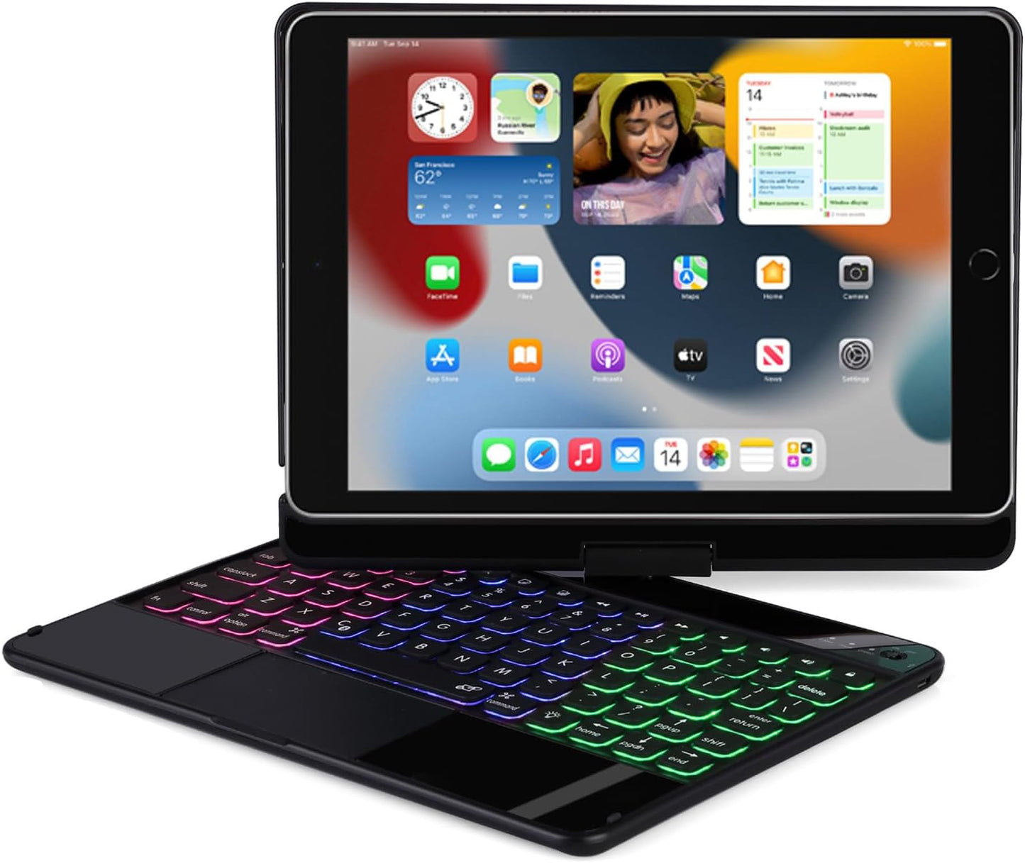 Keyboard case for iPad 9th Generation 10.2 inch 2021/ 8th Gen 2020/7th 2019/iPad air 3rd/iPad pro 10.5 2017, Multi Touchpad 360 Swivel Light Thin Cover Backlight