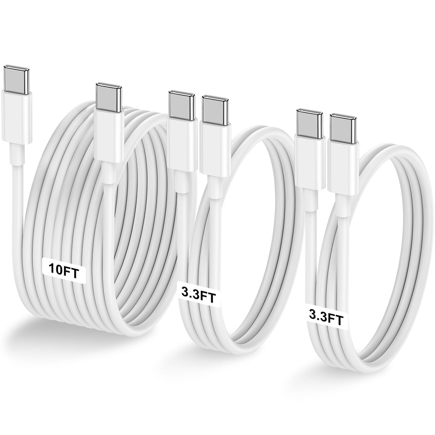 3-Pack [3.3FT+3.3FT+10FT] 60W USB C to USB C Cable, Type C to Type C Cable,Fast Charging Cable for iPhone 16 15 Pro Plus Pro Max，for Galaxy S24 S23, for iPad Pro/Air, for MacBook Pro/Air and More