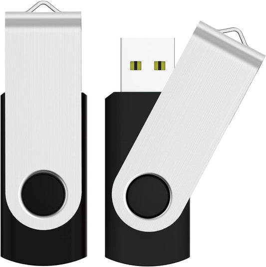 JUANWE 128GB Flash Drive 2 PCS, 2.0 Thumb Drive USB Drives Pendrive for File Storage Data Transfer, High Capacity Zip Drive Portable USB Storage Flashdrives 360° Swivel Cap, Jump Drive 128G×2 Black