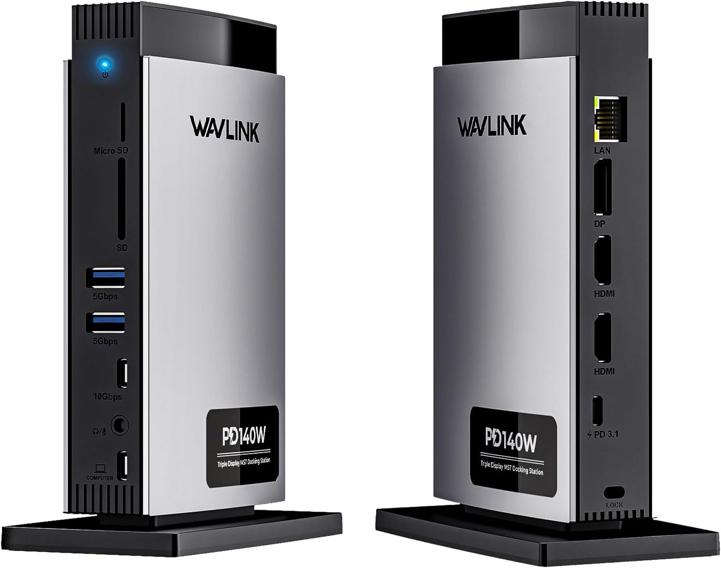 WAVLINK Laptop Docking Station 3 Monitors(Max Resolution: Single 8K or Triple 4K), 11-in-1 USB C Docking Station with 125W PD3.1 Pass-Through & Power Adapter, 2*HDMI + DP, for MacBook M1–M4 & Windows