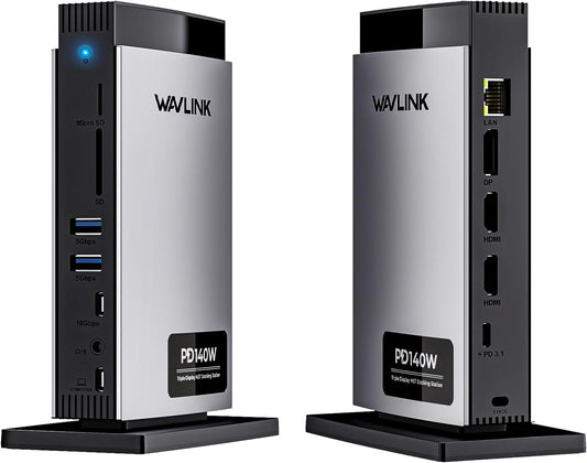 WAVLINK Laptop Docking Station 3 Monitors(Max Resolution: Single 8K or Triple 4K), 11-in-1 USB C Docking Station with 125W PD3.1 Pass-Through & Power Adapter, 2*HDMI + DP, for MacBook M1–M4 & Windows