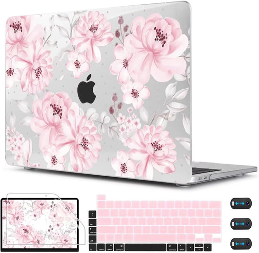 CISSOOK Compatible with MacBook Pro 13 inch Case M2 M1 Chip 2025-2016 Release A2338 A2251 A2289 A2159 A1989 A1706 Model with Touch Bar, Plastic Hard Shell Case +Keyboard Cover, Cute Pink Flower