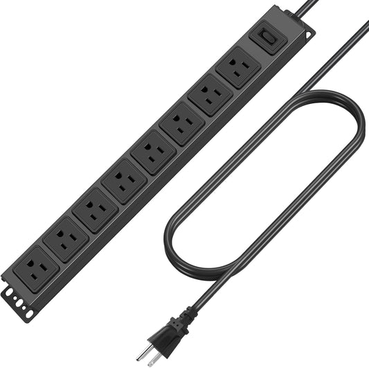 HHSOET Magnetic Mount Power Strip, 8 Outlet Mountable Socket, Metal Heavy Duty Surge Protector, Gaming Table Outlet, Easy to Fix Without Drilling or Taping, 10FT Extension Cord.(Black)