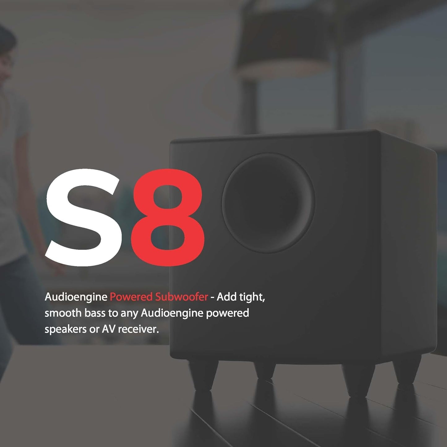 Audioengine S8 Powered Subwoofer Speaker - 250W 8-inch Home Woofer with Built-in Amplifier and Dual Audio Inputs for Home Audio