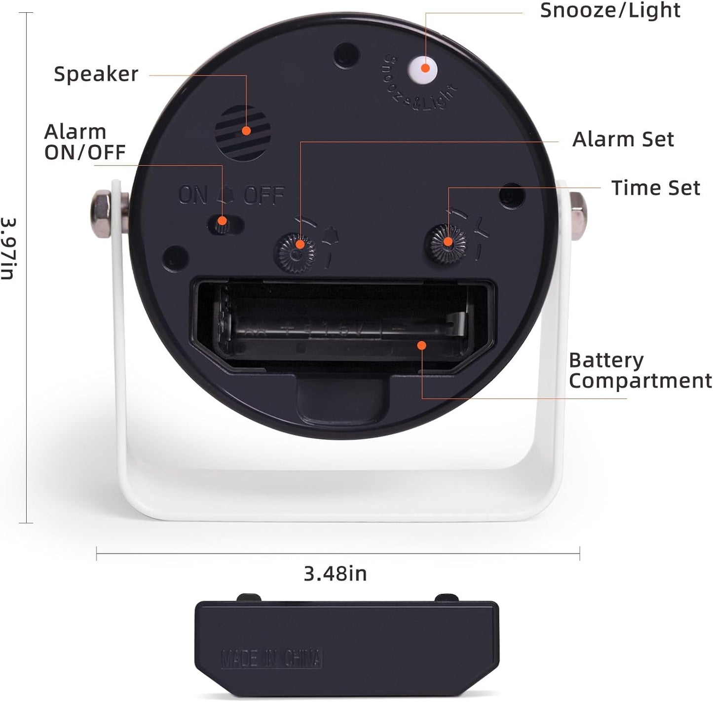 Analog Alarm Clock, Silent Non-Ticking Quartz Movement, Battery-Operated with Snooze & On-Demand Light, Easy to Set Gentle Wake Bedside Desk Clock, Ideal for Home, Travel, Office (White)