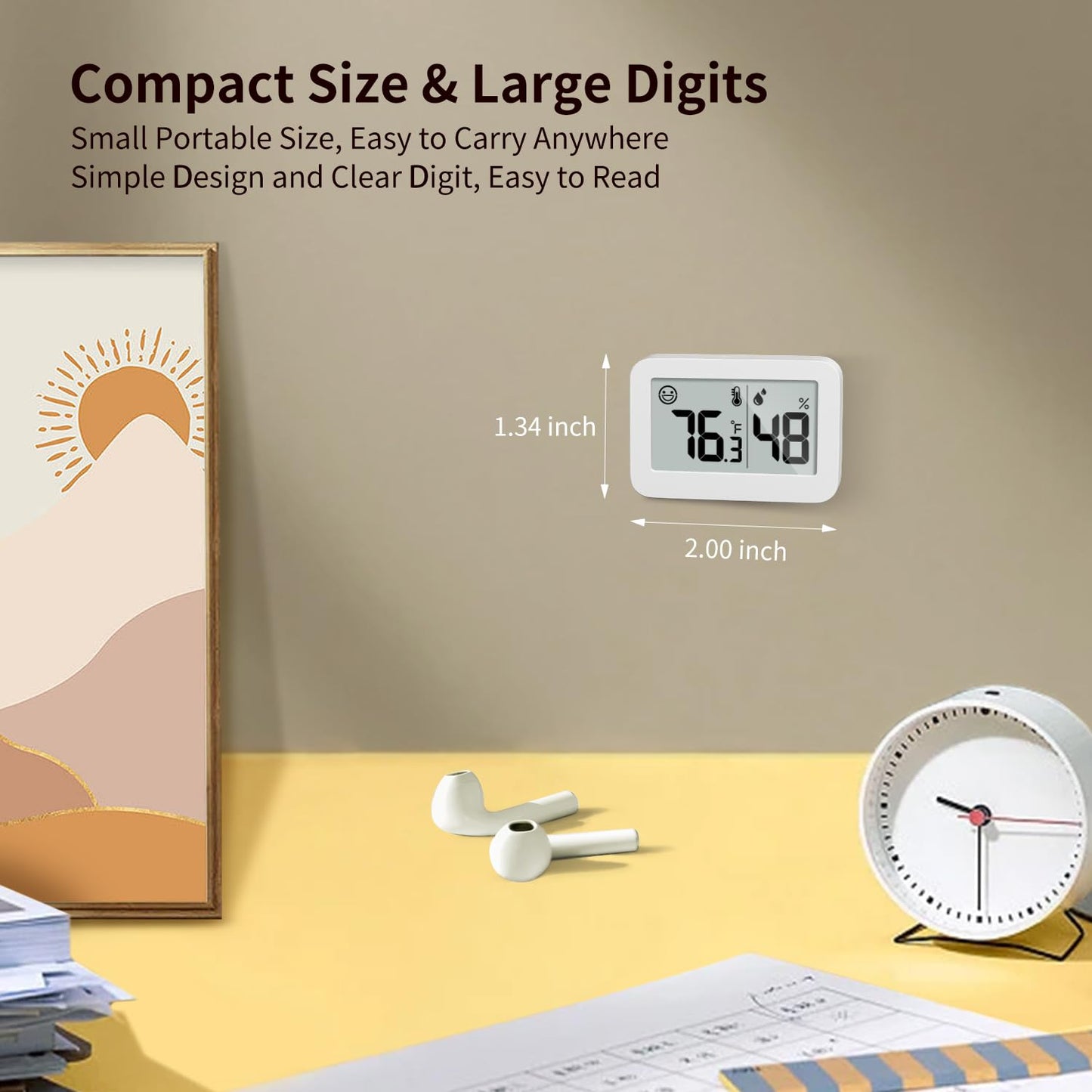 DOOMAY 2-Pack Mini Hygrometer Indoor Thermometer, Humidity Gauge with Switch (℃/℉), Humidity Meter Digital Temperature Monitor for Greenhouse Babyroom Cellar Reptile Incubator Closet