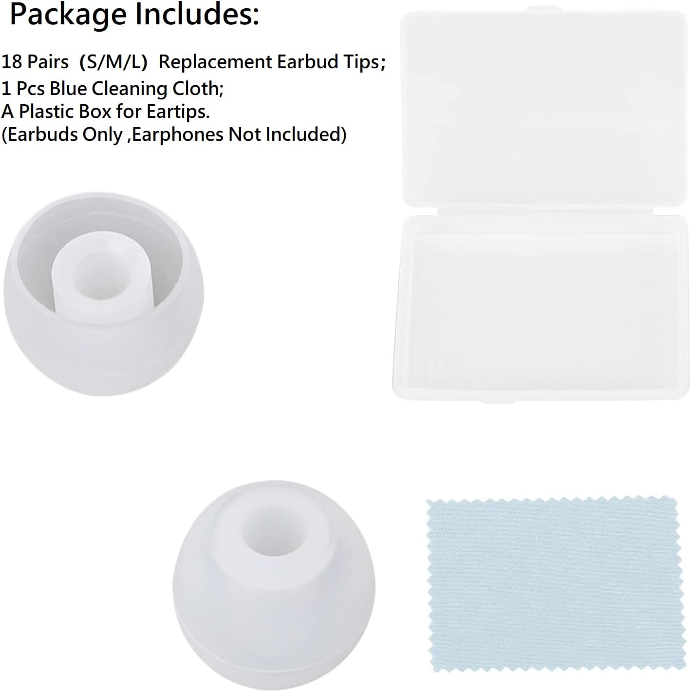 Earbud Replacement Tips Silicone Earbud Tips Earbuds Cushions for Fit Most in-Ear Earbuds(Inner Hole 3.8mm -5.5mm) Headphone Rubber Tips Eartips 18 Pairs S M L