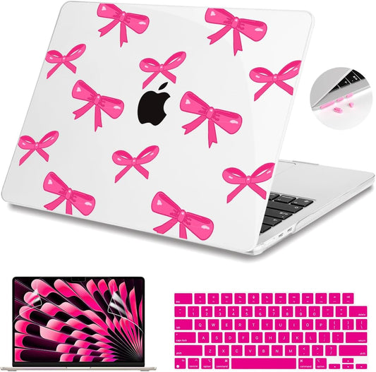 Teryeefi Designed Case for MacBook Air 15 Inch M4 A3241/M3 A3114 /M2 A2941 2023 2024 2025 Released, Printed Plastic Hard Shell Cover with Keyboard Skin & Type C Adapter, Bows-A