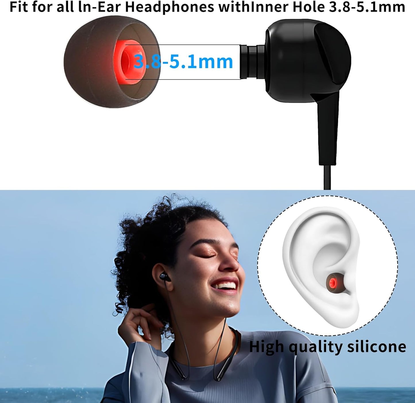 Earbud Tips Ear Bud Tips Soft Anti Slip Washable and Reusable Silicone Replacement Earbud Tips Fit Most in-Ear Earbuds(Inner Hole 3.8mm -5.1mm) 18pcs S M L