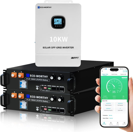 ECO-WORTHY Home Power Station Backup Power,AC 10000W Output+10240Wh LiFePO4 Battery Support Communication,Bluetooth and WiFi,Fast Charge,for Home Backup,Emergency,Solar System Components