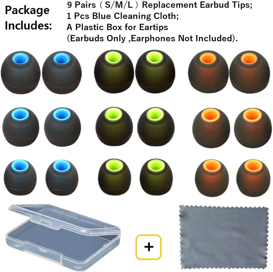 Earbud Silicone Ear Tips Replacement Earbuds Gels for Popular In-Ear Headphones Other Inner Hole 3.8mm - 5.1mm 9 Pairs S/M/L