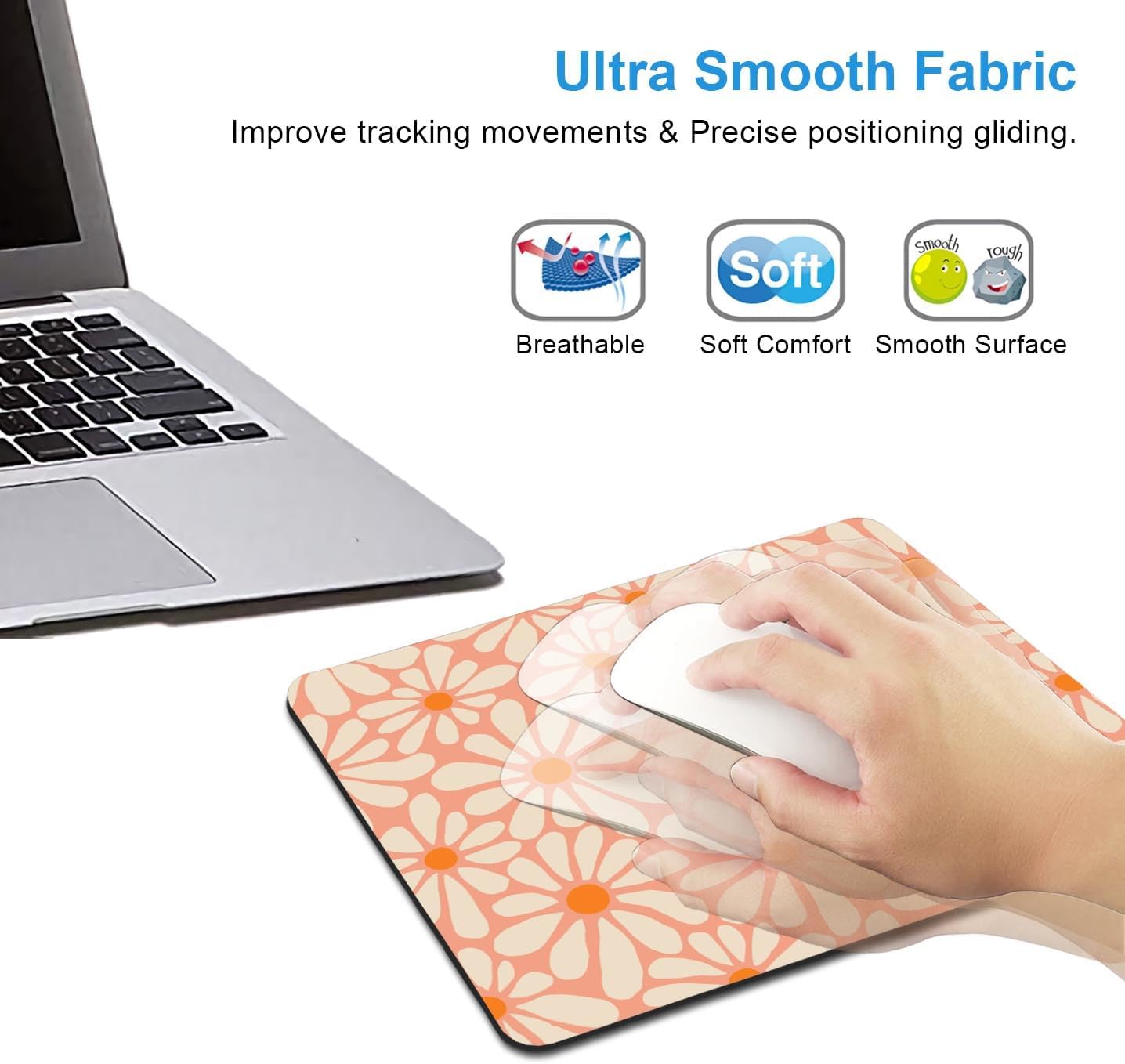 IMAYONDIA Cute Pink Mouse Pad, Daisy Flowers Mouse Pad, Aesthetic Modern Art Mousepad, Abstract Desk Decor, Anti Slip Rubber Base Orange Floral Mice pad for Computer Office Girl, 9.5 x 7.9 Inch