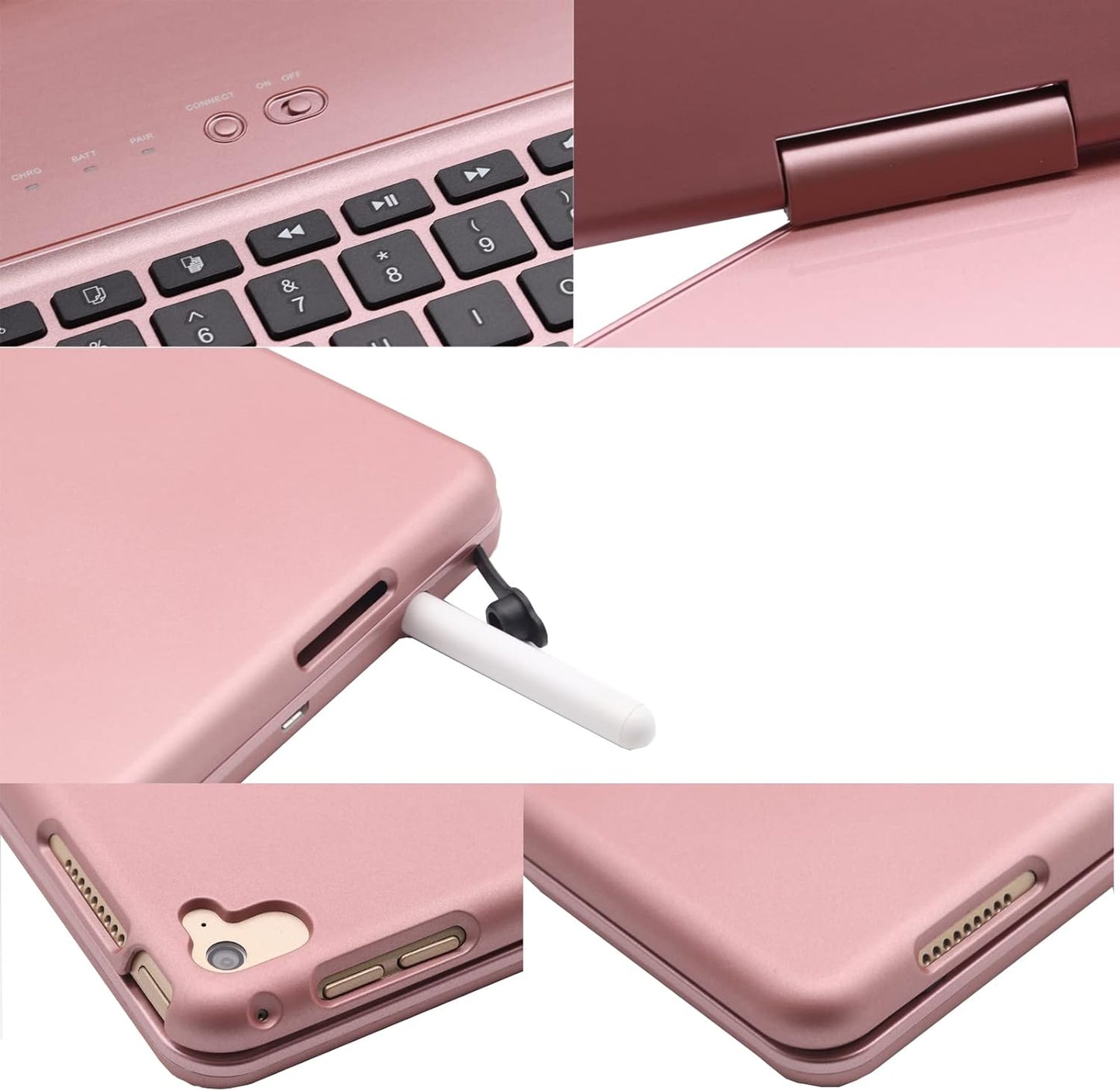 iPad pro 12.9 Keyboard case 2017 2nd 2015 1st Generation,360 Rotatable Wireless Keyboard Smart Folio 180 Swivel Stand Hard Shell Cover Auto Sleep/Wake up Rose Gold