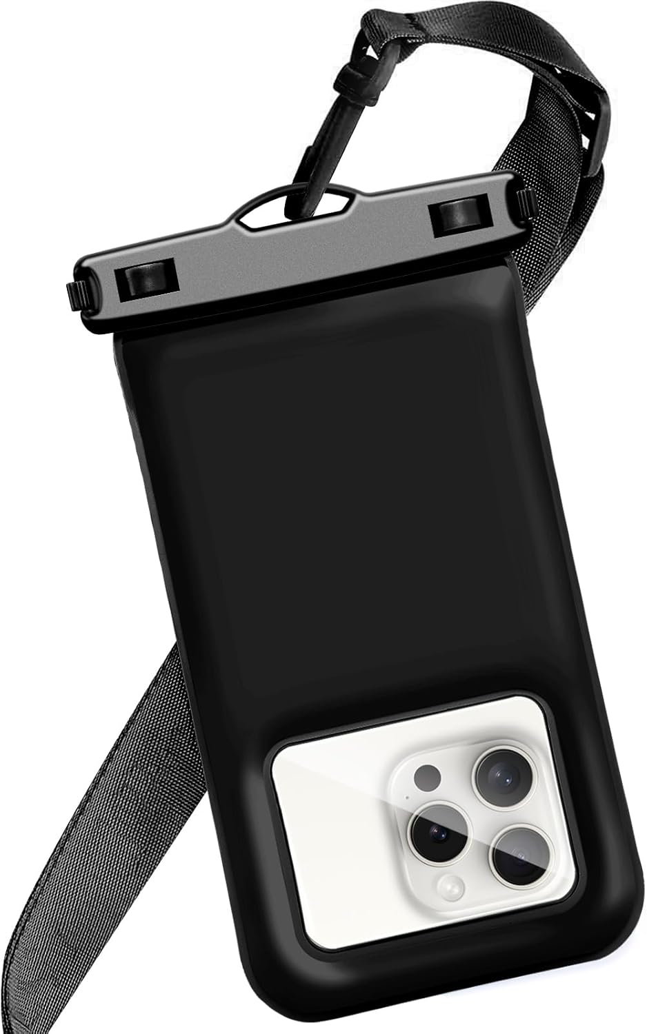 Floatable Waterproof Phone Pouch/Case with Crossbody Lanyard for iPhone 16 Pro Max/15 Pro/14/13/12, IP68 Cellphone Dry Bag Beach Cruise Ship Essentials, 1 Pack-Black-7″