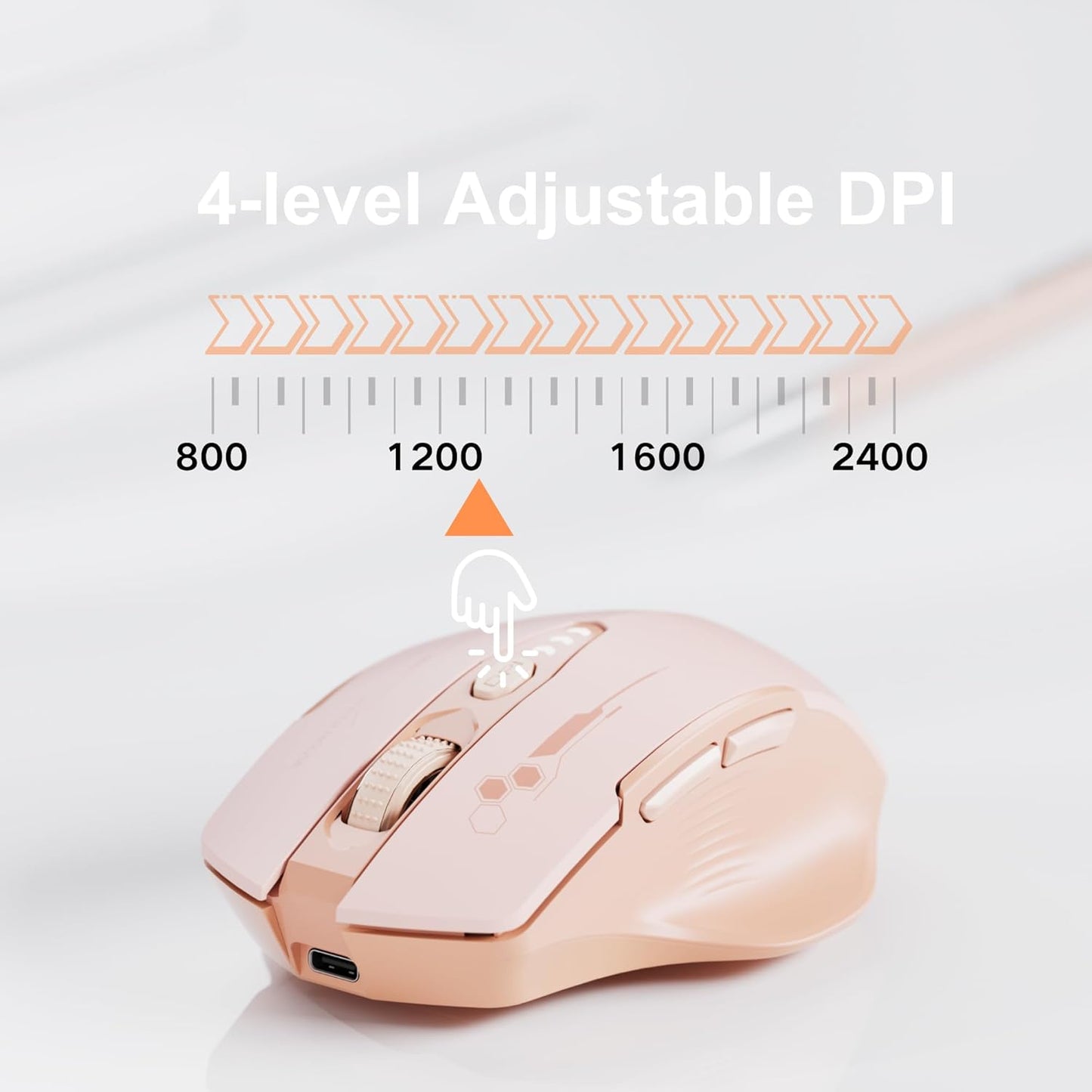 Bluetooth Mouse,[Upgraded] Multi-Device Wireless Mouse,Visible Battery Level,Tri-Mode (BT 5.0/4.0+2.4G Hz) Rechargeable Ergonomic Mouse, 4 Adjustable DPI,Coldless Mouse for Laptop and PC,Pink