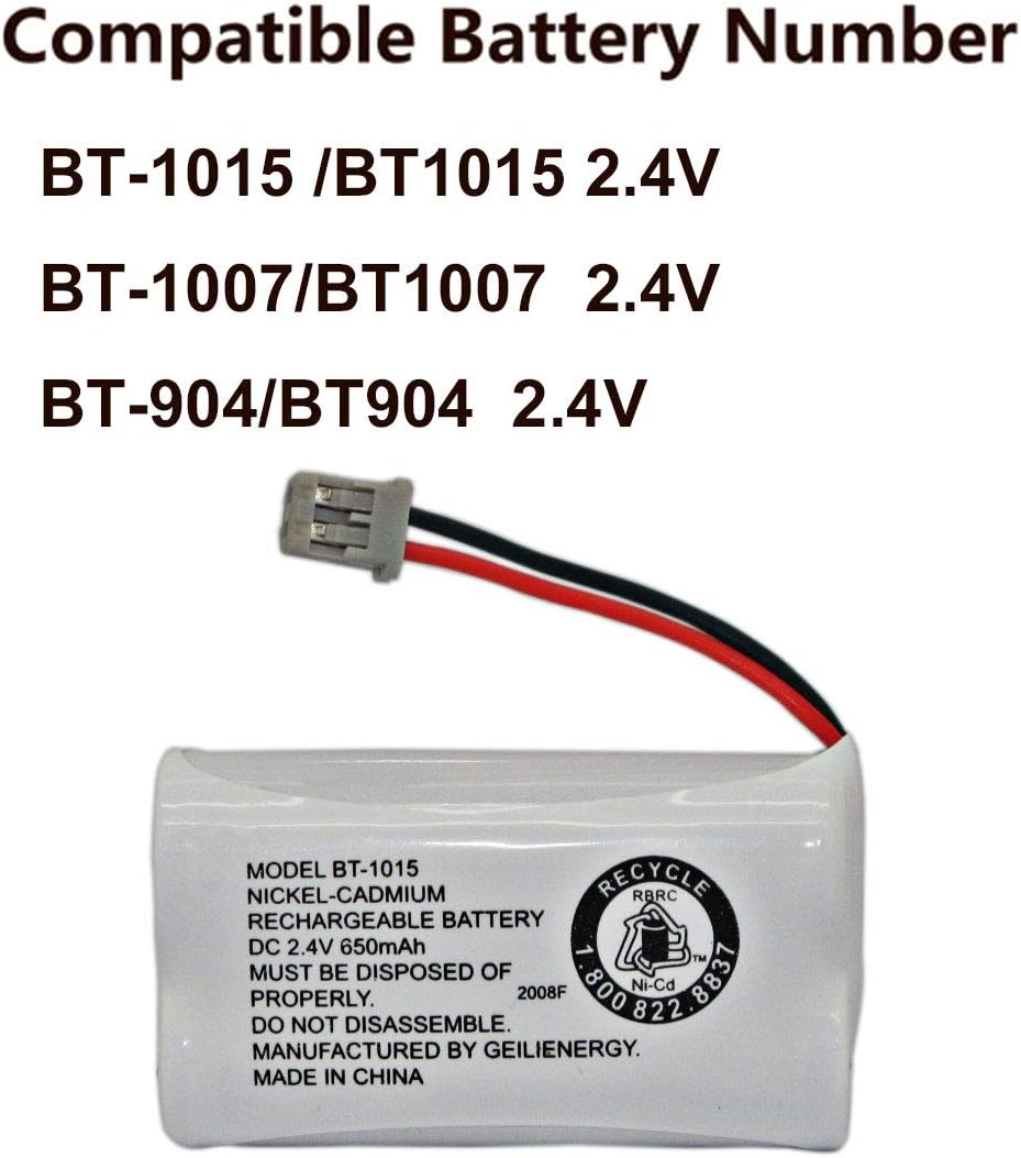 GEILIENERGY BT-1015 BT1015 Battery Compatible for Uniden BT1007 BT-1007 BT904 BT-904 BBTY0651101 BBTY0460001 BBTY0510001 BBTY0624001 BBTY0700001 HHR-P506, HHR-P506A Cordless Phone(2-Pack)