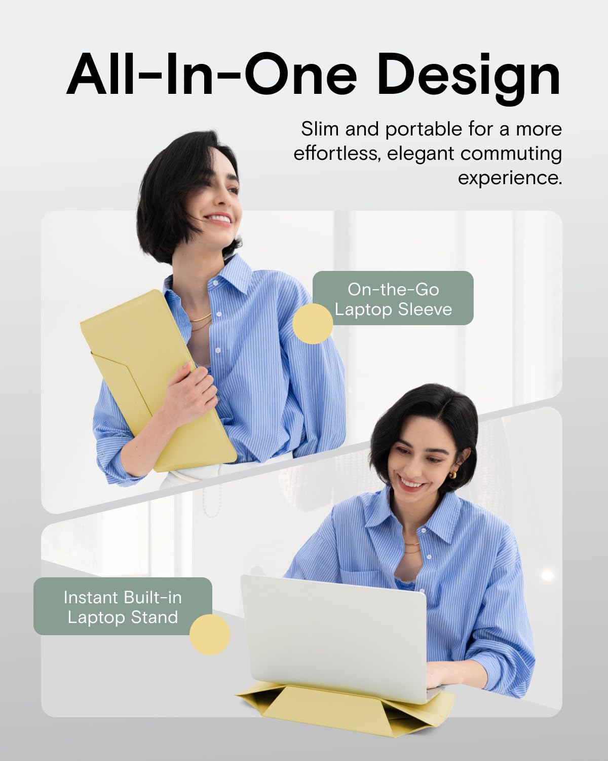 MOFT Laptop Carry Sleeve, 2-in-1 Laptop Bag & Stand for 15"-16" MacBook Air/Pro & Dell/HP/Lenovo/Asus, Stylish Slim Computer Sleeve Bag with Expandable Storage for Computer Accessories, Panna Cotta