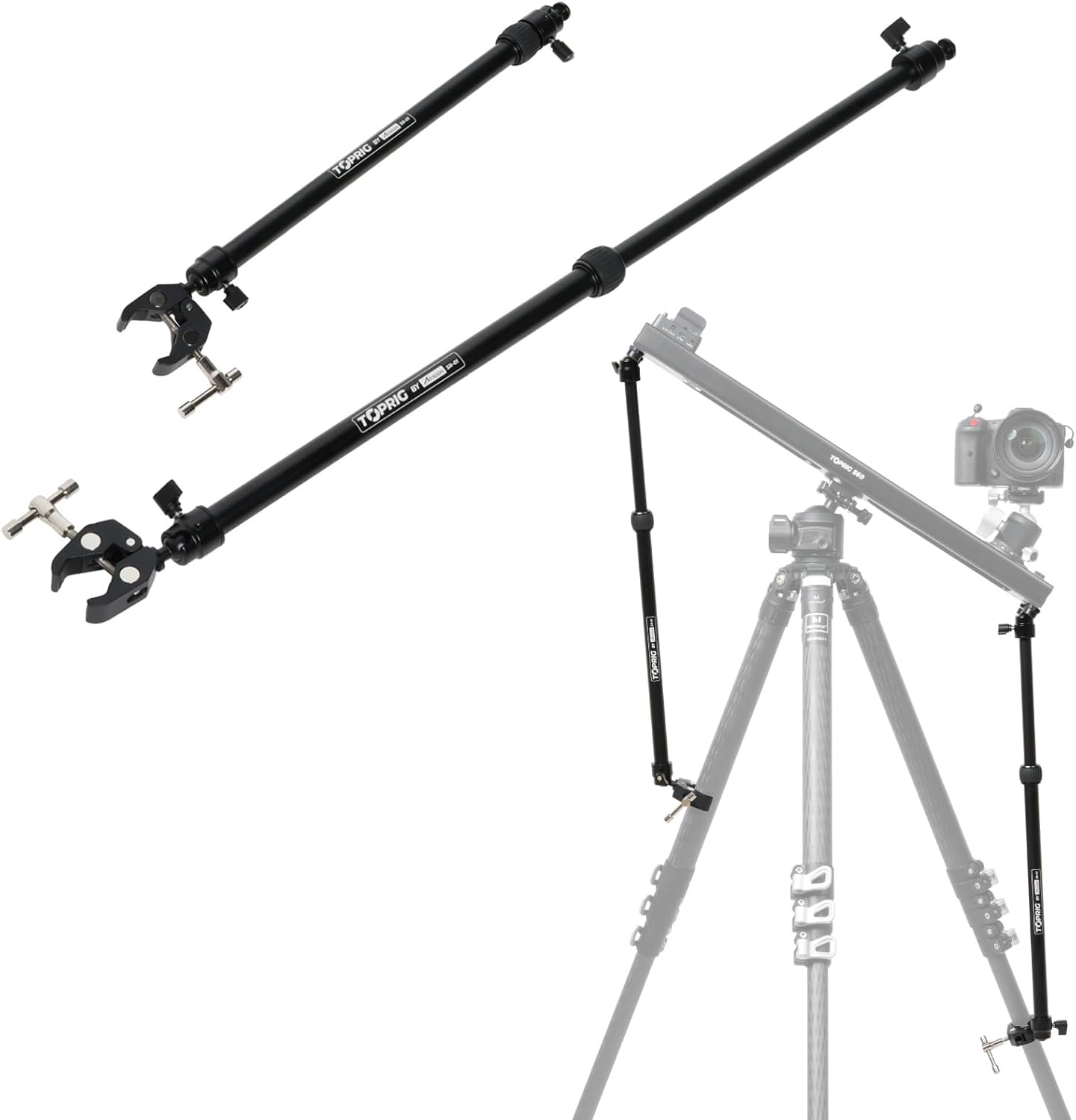 Accsoon Camera Slider Support Arm(2 Arms in), Adjustable Tripod Stability Arm for Increasing Stability in Aluminum Alloy Extendable Pole for Slider Rail Track with C Clamp and Ballhead