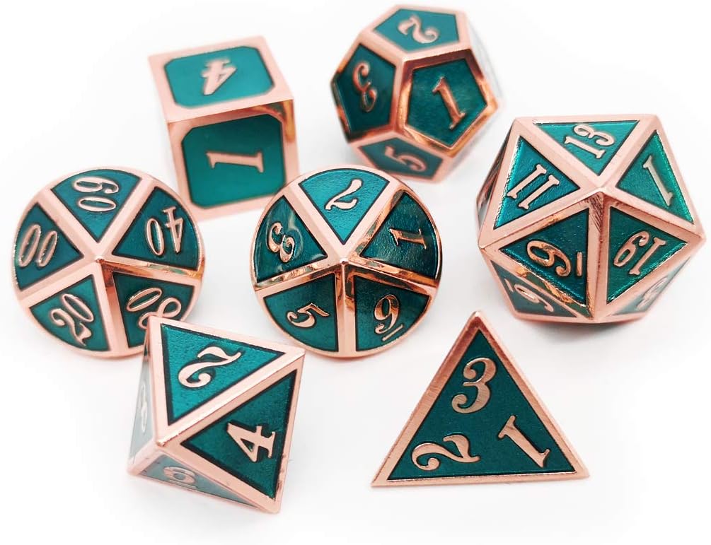 Haxtec DND Metal Dice Set Copper Teal Polyheral Dice Compatible with Dungeons and Dragons RPG D&D Gifts W/PU Leather Dice Bag