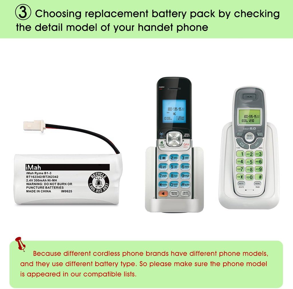 iMah BT162342/BT262342 2.4V 300mAh Ni-MH Cordless Phone Batteries Compatible with VTech CS6719 CS6114 CS6409 CS6419 CS6429 AT&T CL80112 EL52300 EL52400 Handset Telephone, Pack of 4